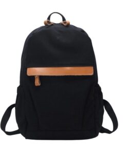 Genuine Leather and Canvas Backpack/Laptop Bag YU-888790 - Black