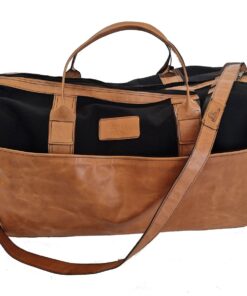 Genuine Leather and Canvas Duffel Bag - Cabin Black - Pecan