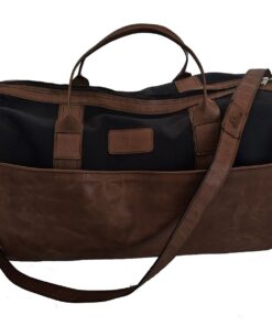 Genuine Leather and Canvas Duffel Bag - Cabin Black - Saddle