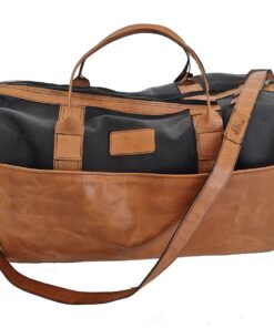 Genuine Leather and Canvas Duffel Bag - Cabin Charcoal - Pecan