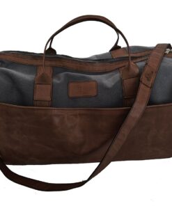 Genuine Leather and Canvas Duffel Bag - Cabin Charcoal - Saddle