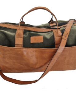 Genuine Leather and Canvas Duffel Bag - Cabin khaki - Pecan