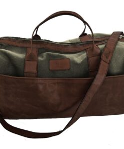 Genuine Leather and Canvas Duffel Bag - Cabin khaki - Saddle