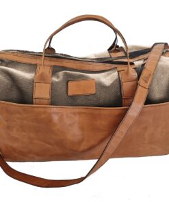 Genuine Leather and Canvas Duffel Bag - Cabin Oatmeal - Pecan