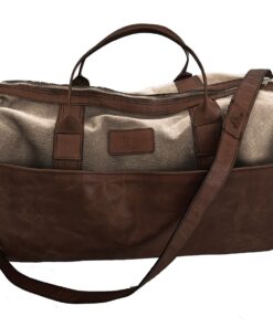 Genuine Leather and Canvas Duffel Bag - Cabin Oatmeal - Saddle