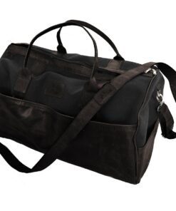 Genuine Leather and Canvas Duffel Bag - Large Black - Black