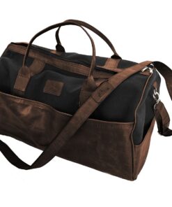 Genuine Leather and Canvas Duffel Bag - Large Black - Saddle