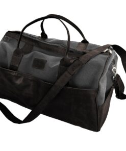 Genuine Leather and Canvas Duffel Bag - Large Charcoal - Black