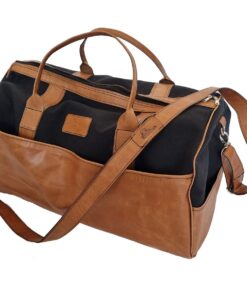 Genuine Leather and Canvas Duffel Bag - Large Charcoal - Pecan