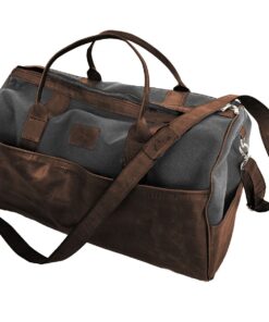 Genuine Leather and Canvas Duffel Bag - Large Charcoal - Saddle