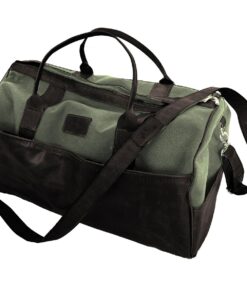 Genuine Leather and Canvas Duffel Bag - Large Khaki - Black