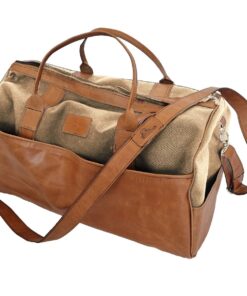 Genuine Leather and Canvas Duffel Bag - Large Oatmeal - Pecan