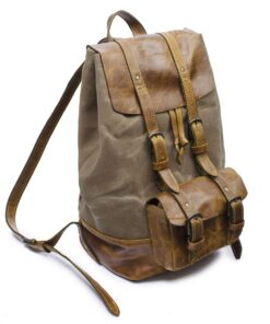 Genuine Leather and Heavy Waxed Cotton Canvas Backpack - Sand & Pecan Small