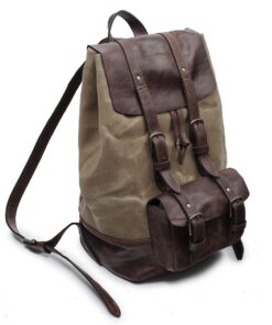 Genuine Leather and Heavy Waxed Cotton Canvas Backpack - Sand & Saddle Small