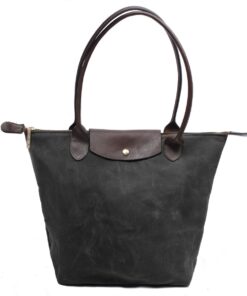 Genuine Leather and Real Waxed Canvas Tote - Charcoal
