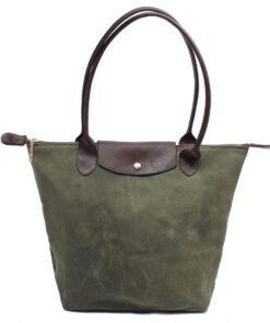 Genuine Leather and Real Waxed Canvas Tote - Khaki