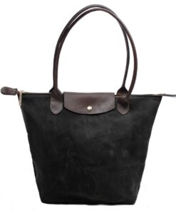 Genuine Leather and Real Waxed Canvas Tote - Midnight