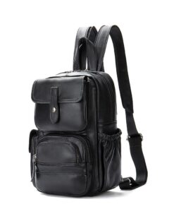 Genuine Leather Back Pack Bag and Crossbody Shoulder Casual Handmade Bag - Black