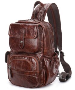 Genuine Leather Back Pack Bag and Crossbody Shoulder Casual Handmade Bag - Coffee
