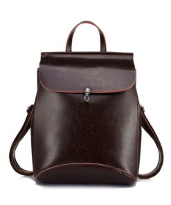 Genuine Leather Backpack for Women - Dark Brown
