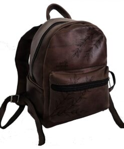 Genuine Leather Backpack Laptop Bag Botanical Leaves - 11-14" - Saddle