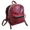 Genuine Leather Backpack Laptop Bag Botanical Leaves - 15-17" - Cherry