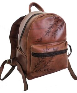 Genuine Leather Backpack Laptop Bag Botanical Leaves - 15-17" - Pecan