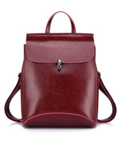 Genuine Leather Backpack Purses for Women Fashion Casual Backpacks Shoulder - Red