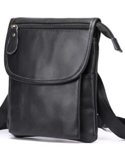 Genuine Leather Bag 6013 Crossbody Casual Shoulder Satchel Black