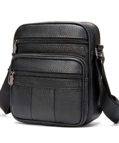Genuine Leather Bag T500 Retro Crossbody Casual Shoulder Satchel - Black