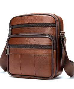 Genuine Leather Bag T500 Retro Crossbody Casual Shoulder Satchel - Brown