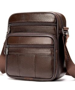 Genuine Leather Bag T500 Retro Crossbody Casual Shoulder Satchel - Coffee