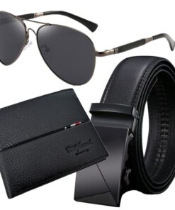 Genuine Leather Belts, Leather Wallets For Men and Polarised Sunglasses - Black 21