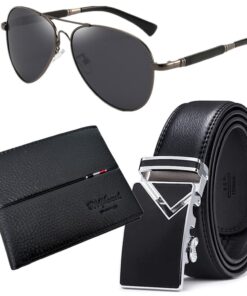 Genuine Leather Belts, Leather Wallets For Men and Polarised Sunglasses - Silver 16