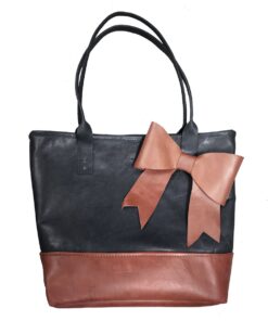 Genuine Leather Bow Tote Handbag - Large - Duel Tone
