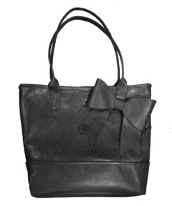 Genuine Leather Bow Tote Handbag - Large - Midnight