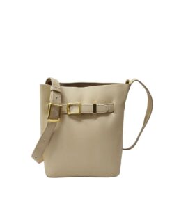 Genuine Leather Bucket-shaped Handbag - CREAM WHITE