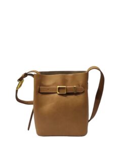 Genuine Leather Bucket-shaped Handbag - LIGHT BROWN