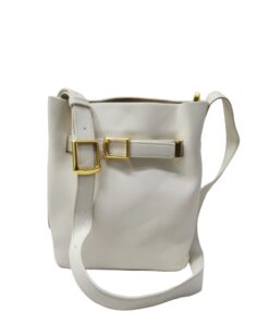 Genuine Leather Bucket-shaped Handbag - WHITE