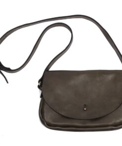 Genuine Leather Button Closure Handbag - Espresso
