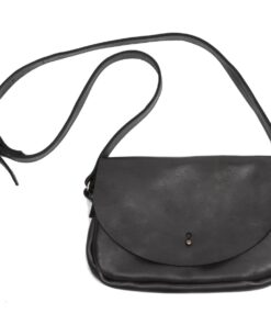 Genuine Leather Button Closure Handbag - Raven