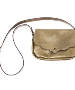 Genuine Leather Button Closure Handbag - Scallop - Butterscotch