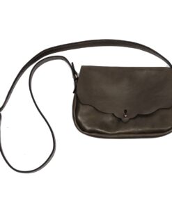 Genuine Leather Button Closure Handbag - Scallop - Espresso