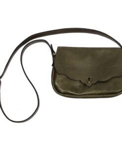 Genuine Leather Button Closure Handbag - Scallop - Olive