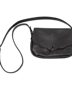 Genuine Leather Button Closure Handbag - Scallop - Raven