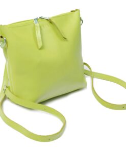 Genuine Leather Convertible Bag - Crossbody, Back Pack , Sling & Clutch Bag - Lime Green