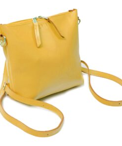 Genuine Leather Convertible Bag - Crossbody, Back Pack , Sling & Clutch Bag - Mustard Yellow