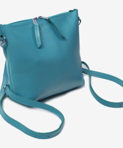 Genuine Leather Convertible Bag - Crossbody, Back Pack , Sling & Clutch Bag - Peacock Teal