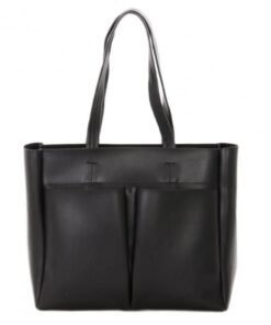 Genuine Leather Crossbody Handbag with 2 Front Deep Pockets - Black