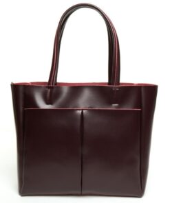 Genuine Leather Crossbody Handbag with 2 Front Deep Pockets - Red